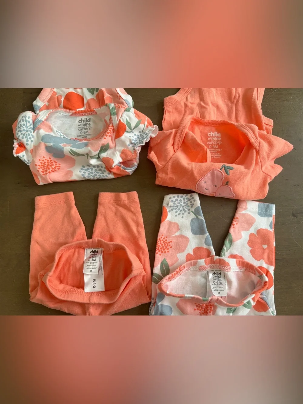 Child of Mine by Carter's Baby Girls 0-3M 4pc Bodysuit Pants Set Floral Pear
